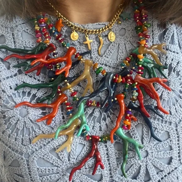 NWT ⚜️♥️⚜️ Piper K Multicolor Coral Statement Necklace - Picture 15 of 16